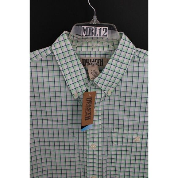 Duluth Trading Button Down Shirt Men SZ L TALL COOL MAX LS BLUE GREEN NWT - Picture 7 of 8